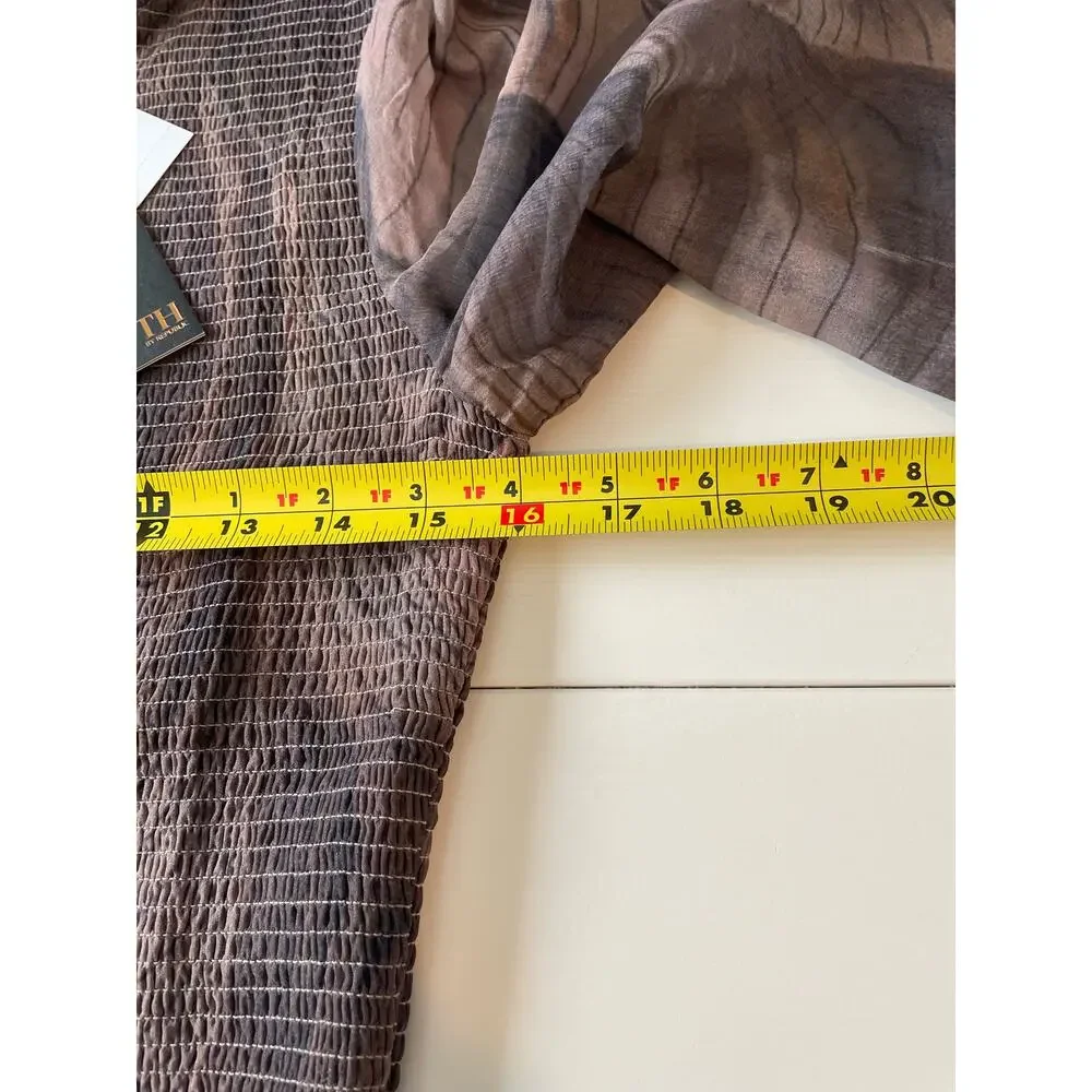 Truth By Republic NWT *FLAW* Smocked Blouse Top Sz M Sheer Long Sleeves Brown - Picture 11 of 14
